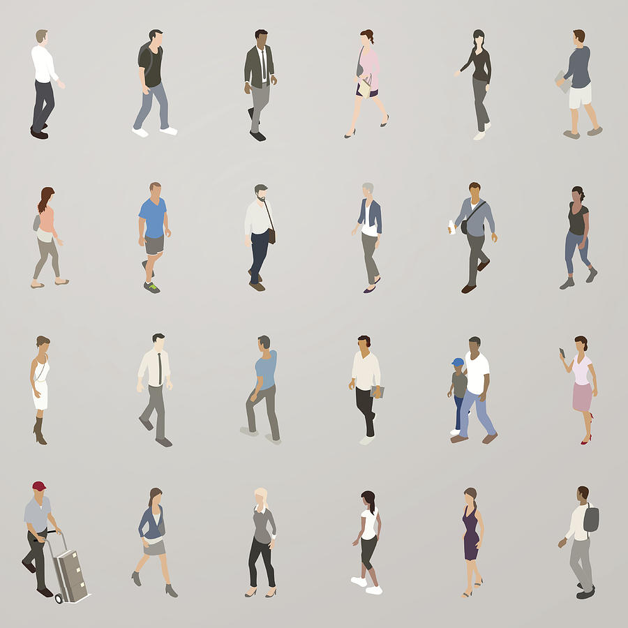 Isometric People Walking Drawing by Mathisworks