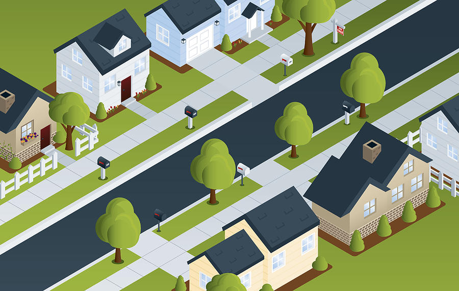 Isometric Residential Street Drawing by Appleuzr