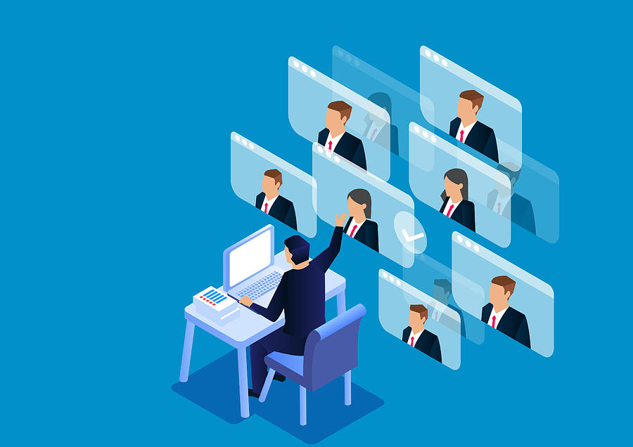 Isometric video conference, online conference work, online communication Drawing by Sesame