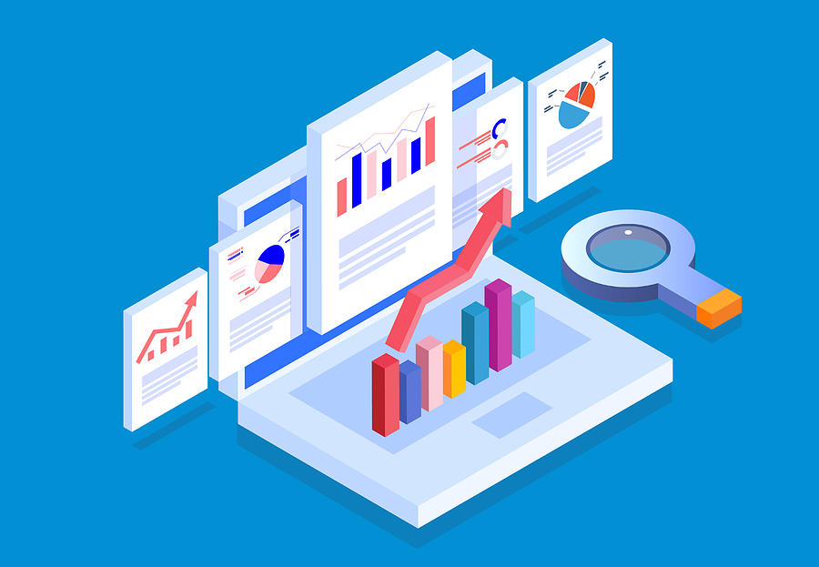 Isometric web pages and business data reports Drawing by Sesame