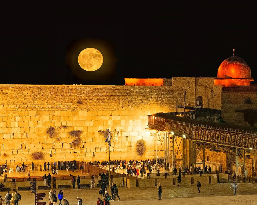 Israels Revered Western Wall in the Moonlight Photograph by Mitchell R Grosky
