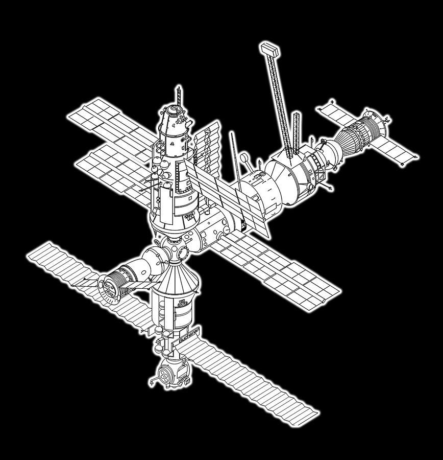 ISS, International Space Station Line Drawing. Digital Art by Tom Hill