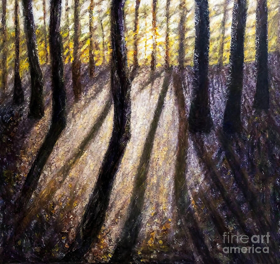 Tree Painting - Issuance of Memory Painting encaustic wax trees woods forest sun by N Akkash