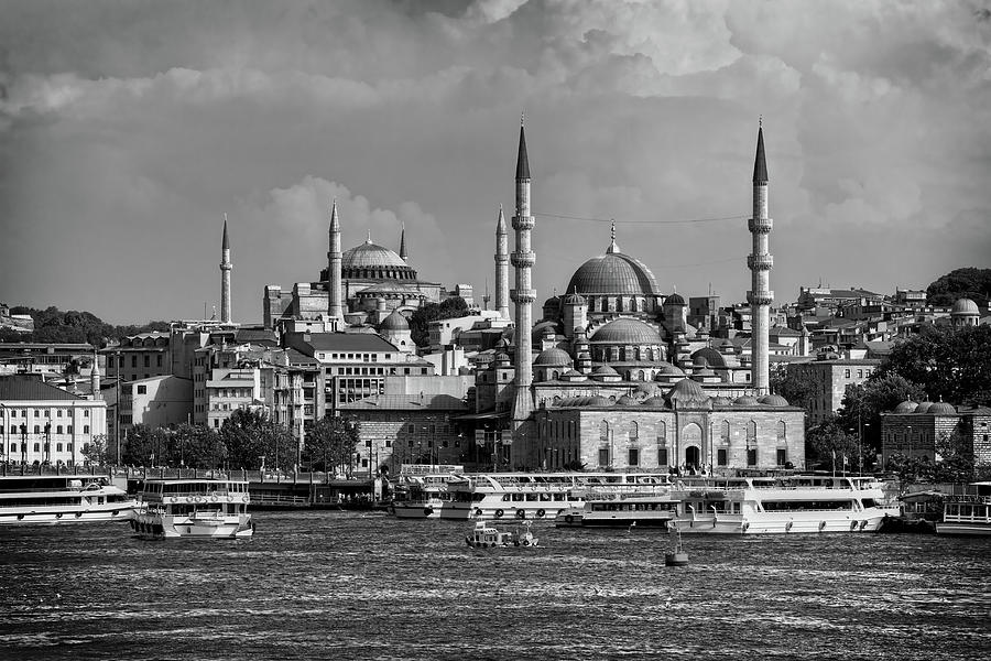 Istanbul City Skyline In Black And White Photograph by Artur Bogacki
