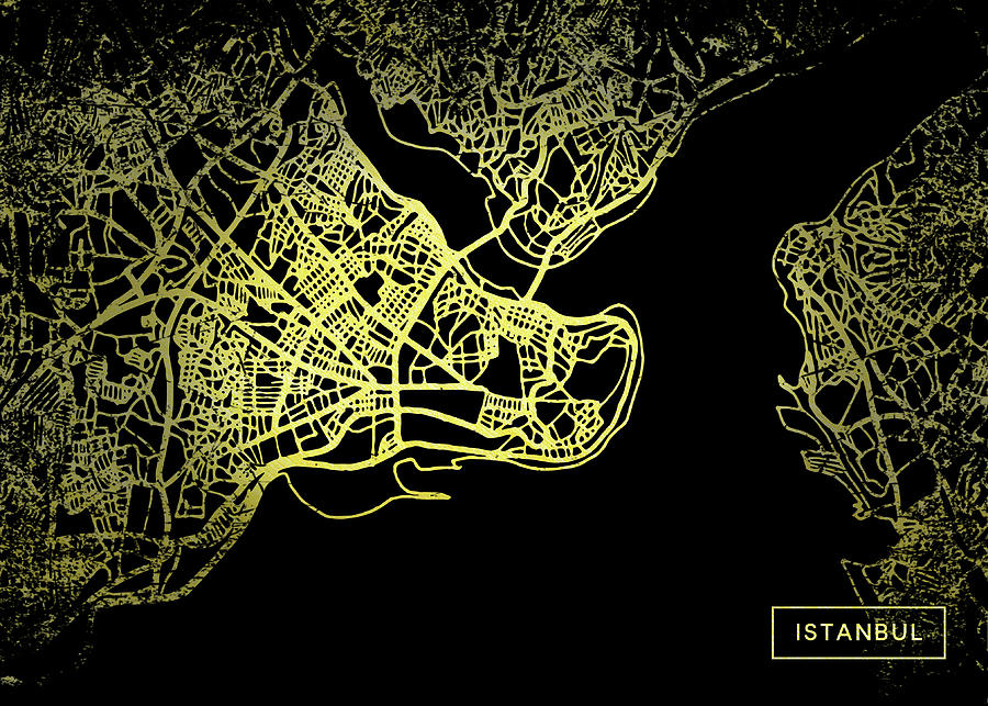 Istanbul Map in Gold and Black Digital Art by Sambel Pedes