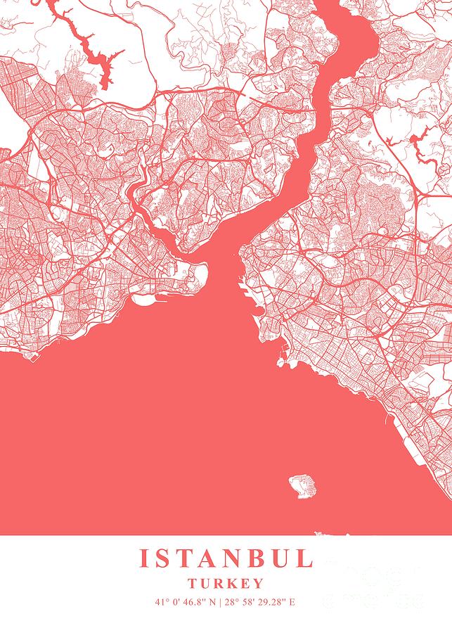 Istanbul Turkey Coral Plane Map Photograph By Tien Stencil Pixels 8461