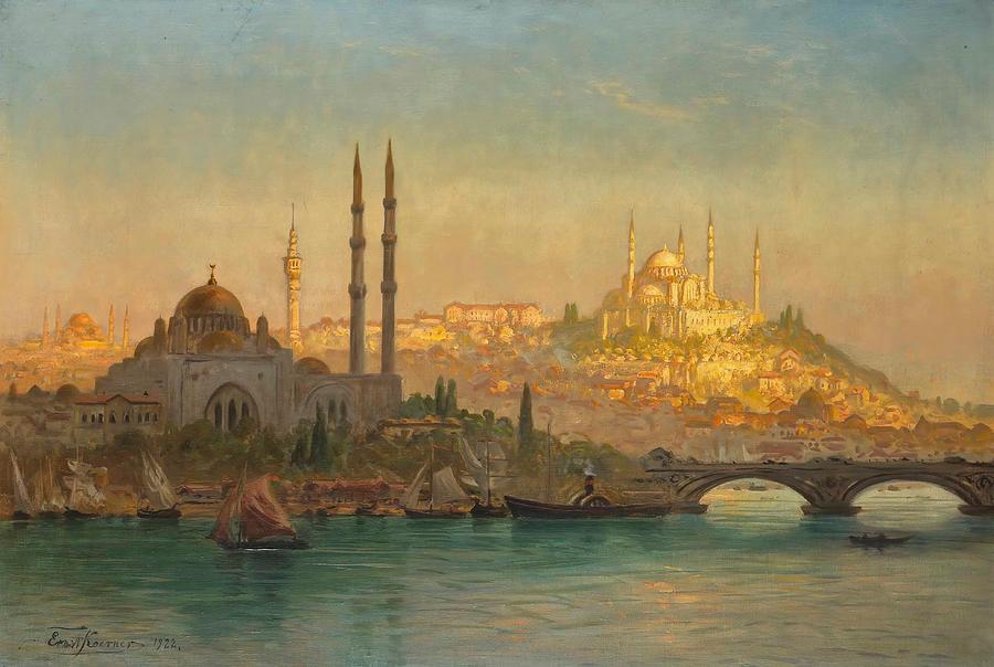Back To The Future Drawing - Istanbul Valide and the Suleymaniye mosque  art by Ernest Karl Eugen Koerner German