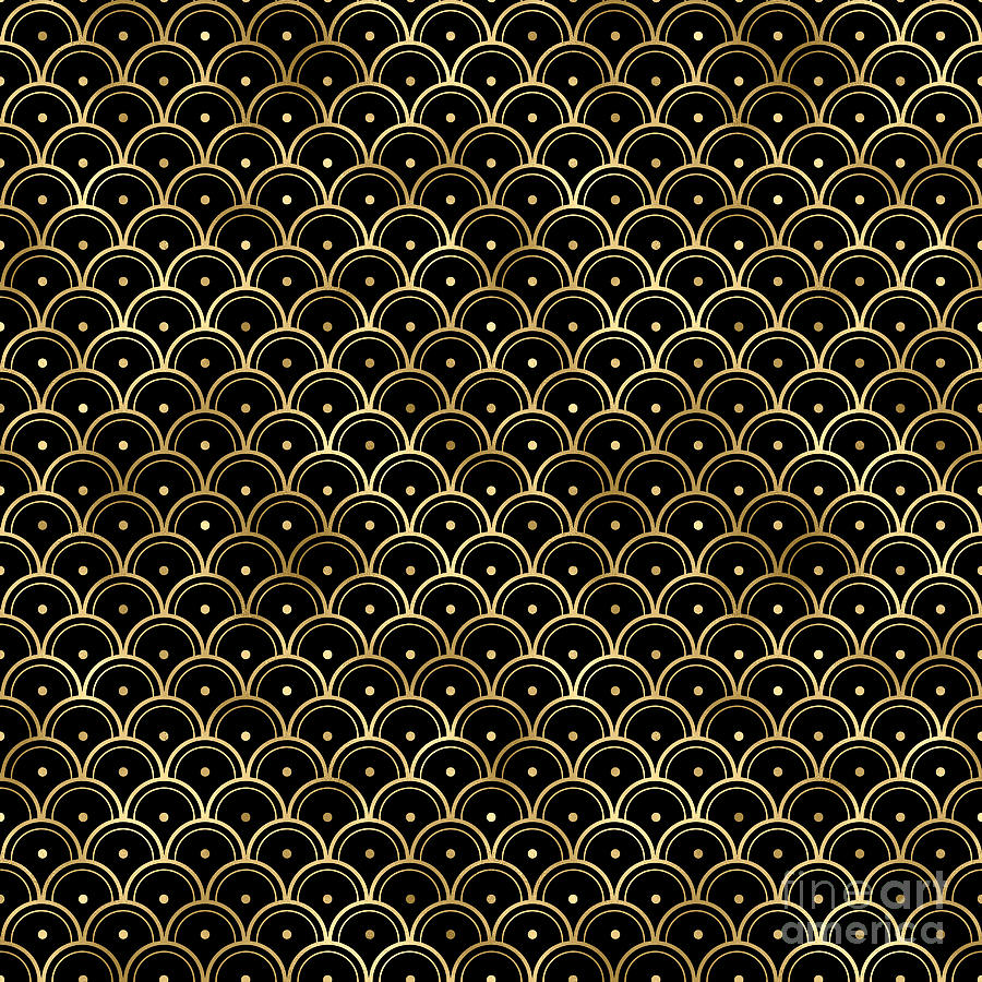 Istiana - Gold Black Art Deco Seamless Pattern Digital Art by Sambel Pedes