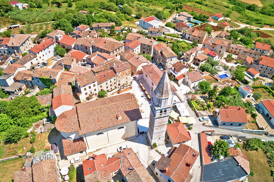 Istria. Historic town of Visnjan on green istrian hill aerial vi Photograph by Brch Photography