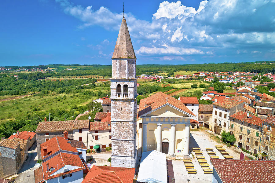 Istria. Town of Visnjan on green istrian hill aerial view Photograph by Brch Photography