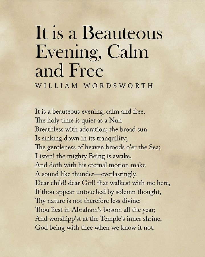 It Is A Beauteous Evening - William Wordsworth Poem - Literature - Typography Print 1 - Vintage Digital Art