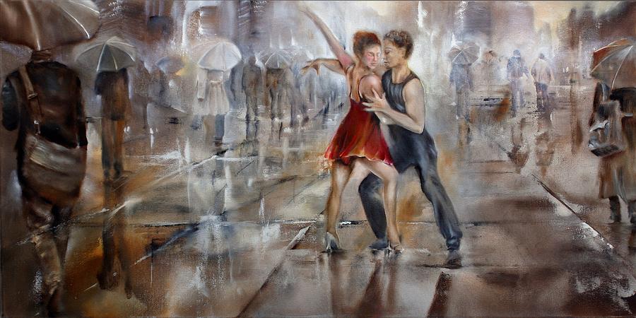 It is raining again - dancing in the rain Painting by Annette Schmucker