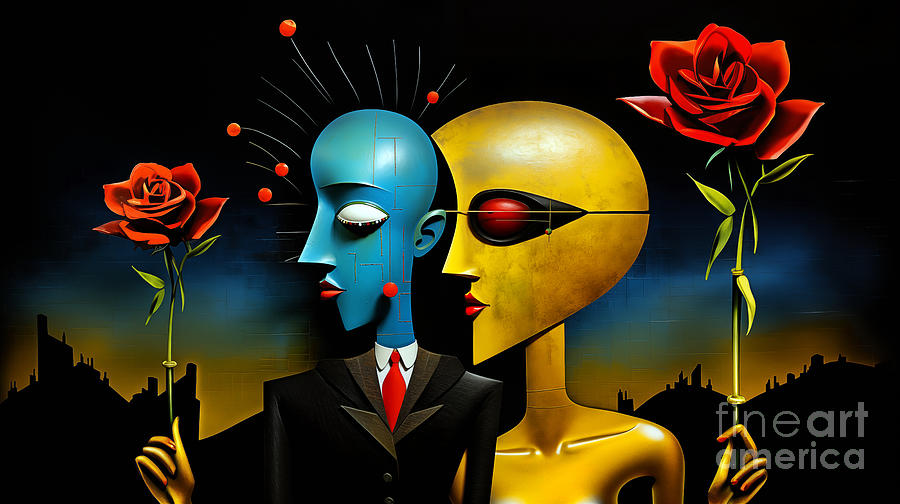  It presents a Valentines Day concept with an abstract couple. Digital Art by Odon Czintos