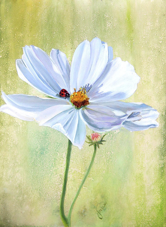 It Rained While I Painted The Cosmos And The Ladybug Painting