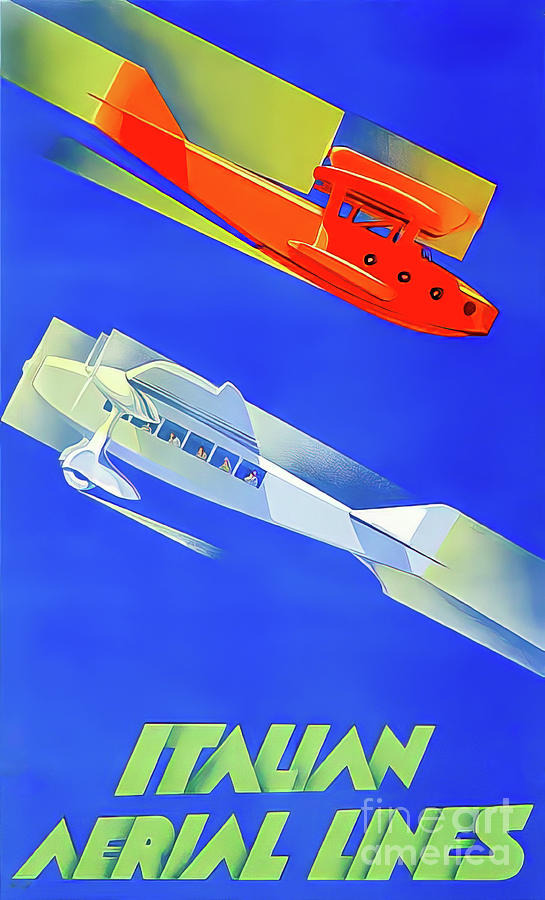 Italian Airlines 1935 Art Deco Poster Drawing by M G Whittingham