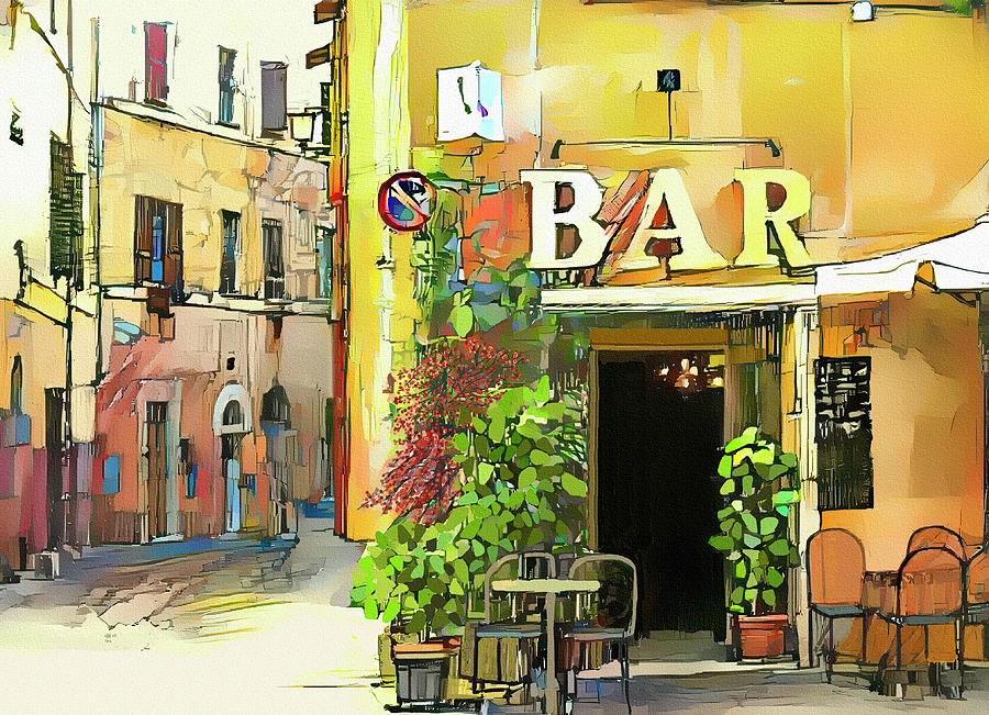 Italian Bar On A Sunny Day Digital Art by Deborah League
