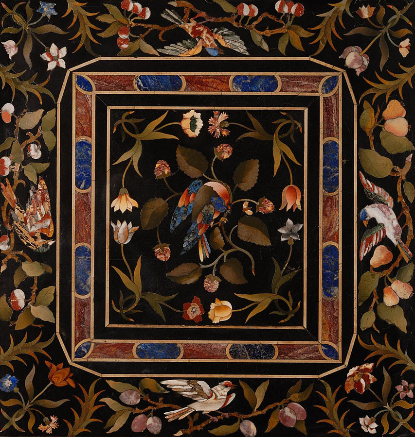 Italian Baroque Pietre Dure Panel now in a parcel gilt ebonized frame by  Opificio delle Pietre Dure
