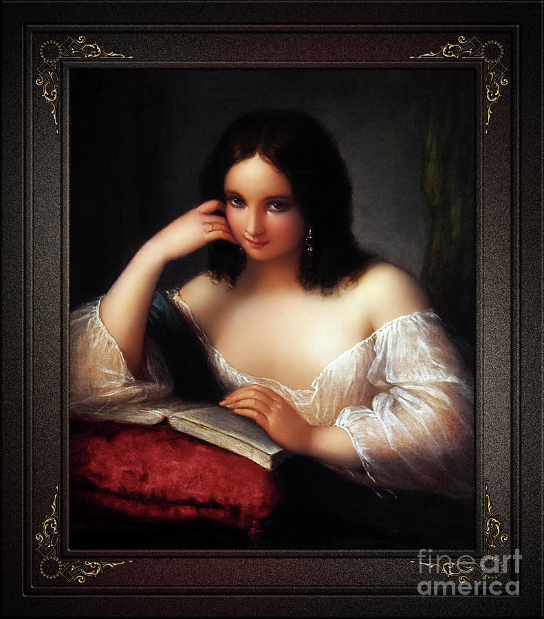 Italian Beauty Reading by Natale Schiavoni Classical Fine Art Xzendor7 Old Masters Reproductions Painting by Rolando Burbon