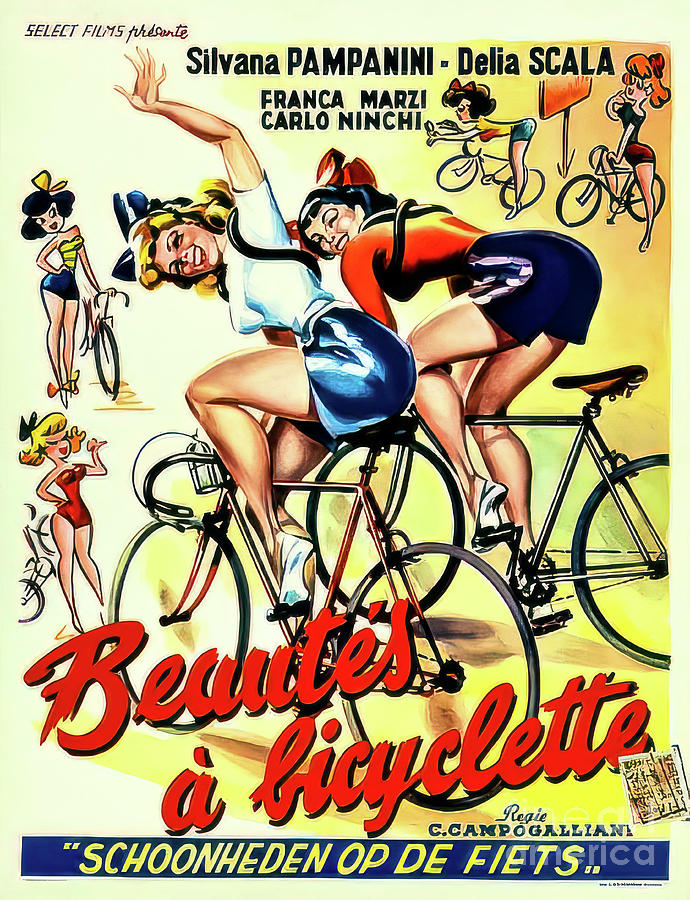 Italian Bicycle Beauties Movie Poster 1951 Drawing by M G Whittingham