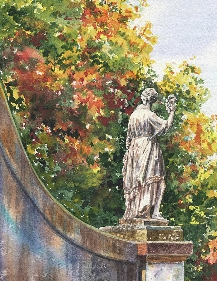Italian Garden With Statue Watercolor  Painting by Irina Sztukowski