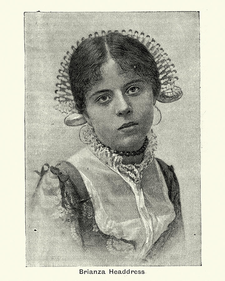 Italian girl wearing traditional headdress of Brianza, Italy Drawing by Duncan1890