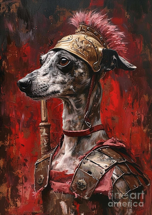 Dog Painting - Italian Greyhound - cloaked in the attire of a Roman courier, swift and light by Adrien Efren