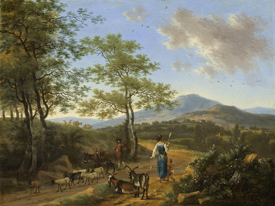 Italian landscape with herders Painting by Willem de Heusch