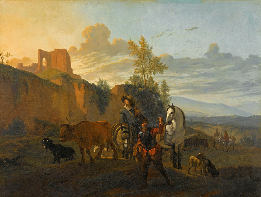 Italian landscape with soldiers  Painting by Karel Dujardin