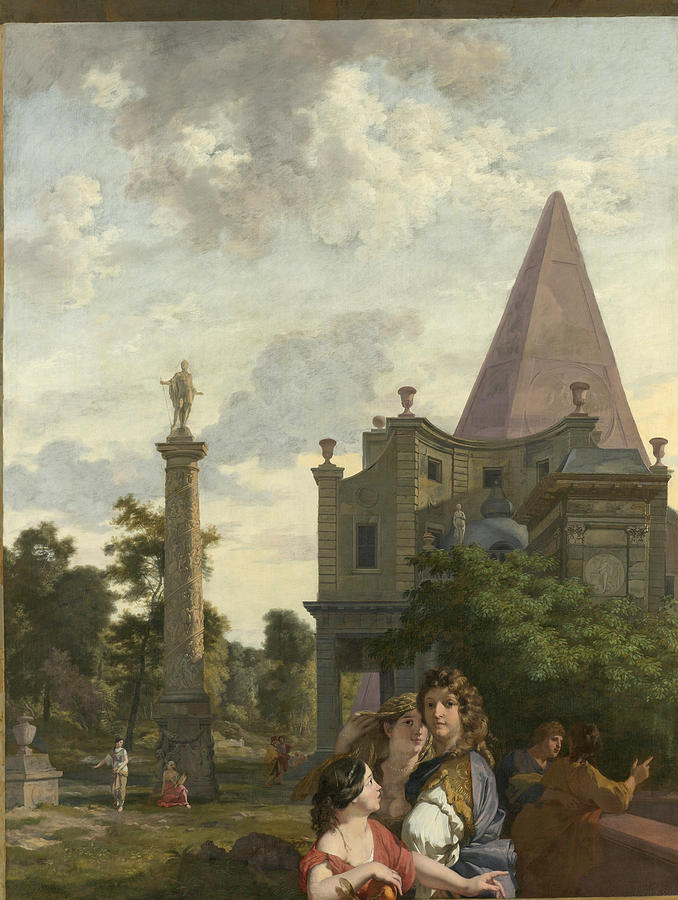 Italian landscape with three women in the foreground Painting by Gerard de Lairesse and Johannes Glauber