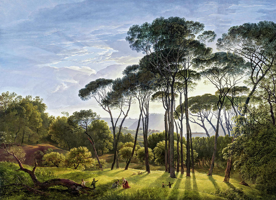Italian Landscape with Umbrella Pines by Hendrik Voogd 1807 Painting by Hendrik Voogd