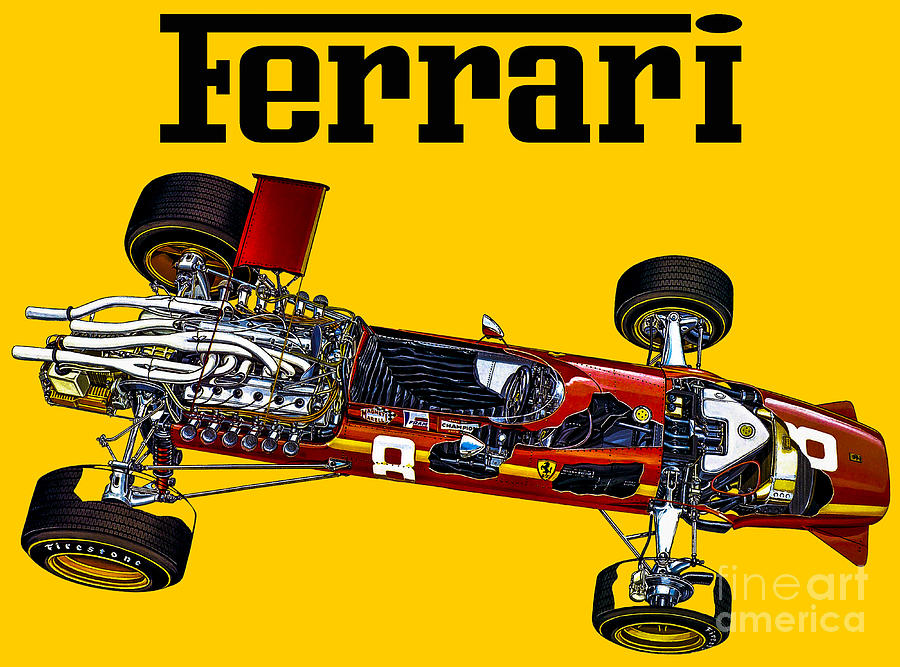 Italian legendary Formula 1 car Ferrari 312 F1 V12. Cutaway art Drawing ...