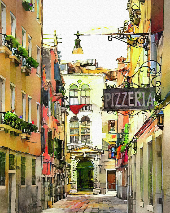 Italian Pizzeria Street Scene Digital Art by Deborah League