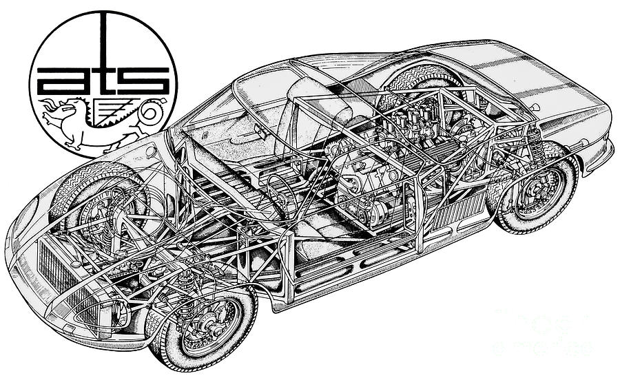 Italian Retro Vintage Sport 2 Door Coupeats 2500 Gt Drawing By