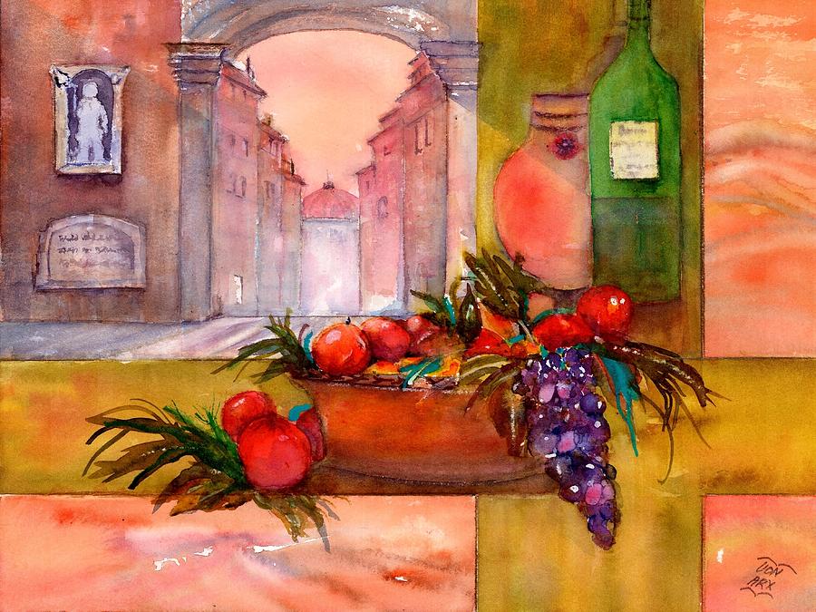 Italian Stilllife with tomatoes and grapes Painting by Sabina Von Arx