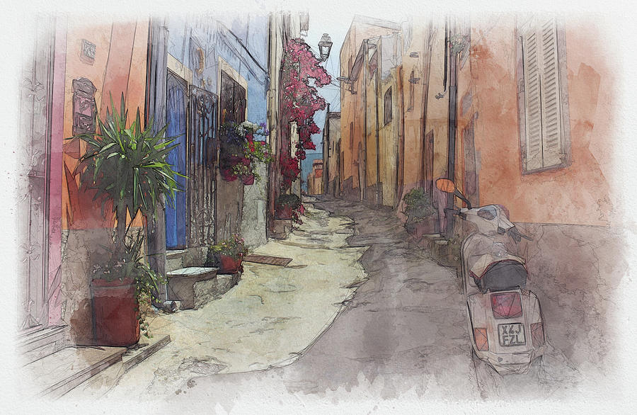 Italian Street Scene Watercolor Sketch Digital Art by Chris Rivait - Fine Art America
