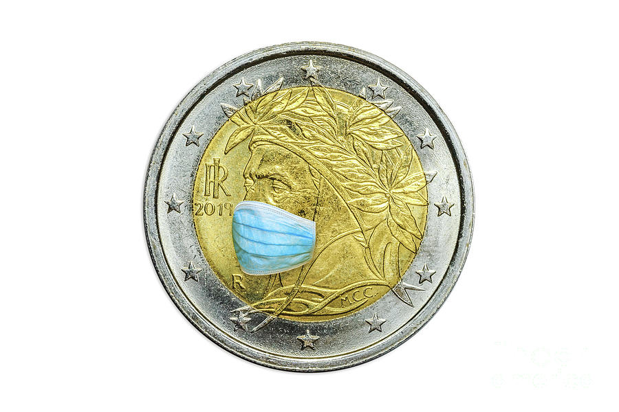 Italian two euro coin with surgical mask Photograph by Benny Marty