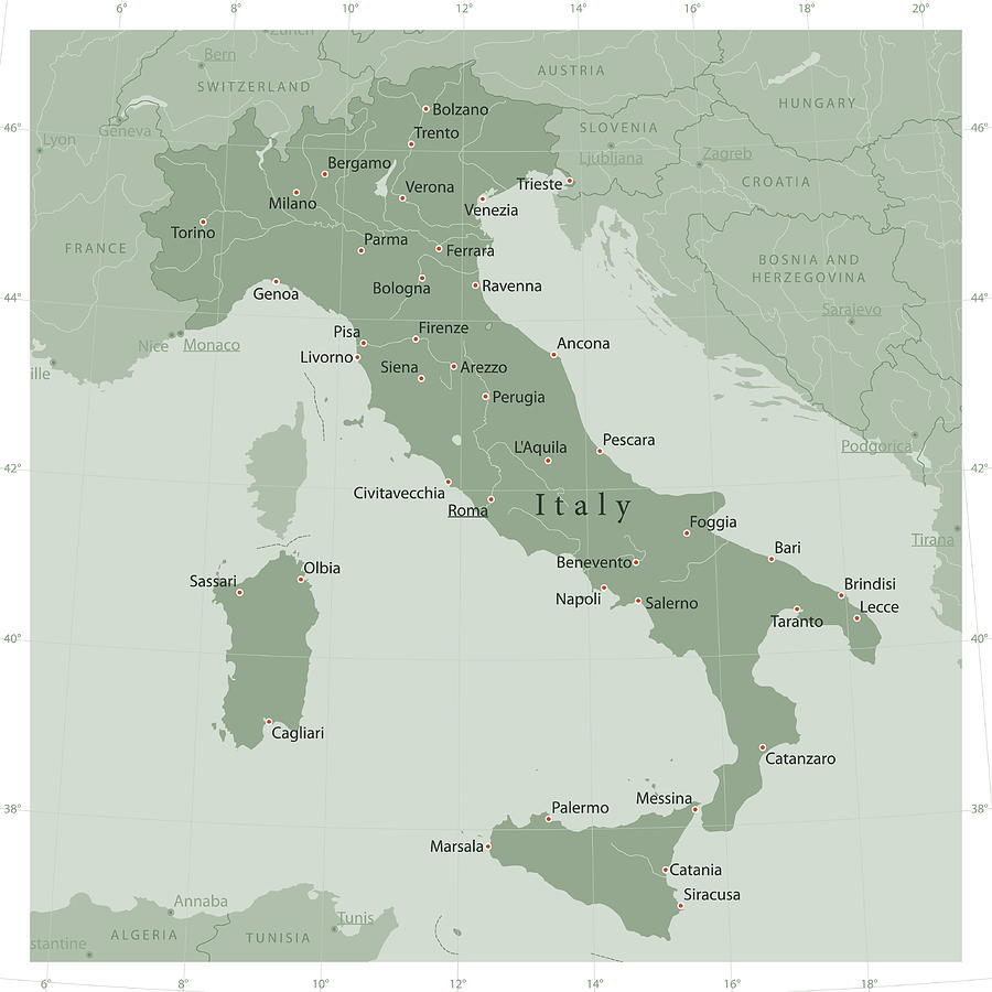 Italy Country Vector Map Olive Green Drawing by FrankRamspott