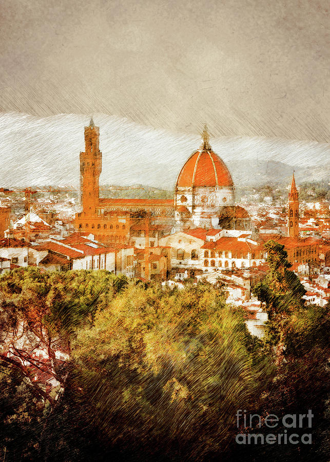 Italy Firenze landscape #firenze Painting by Justyna Jaszke JBJart