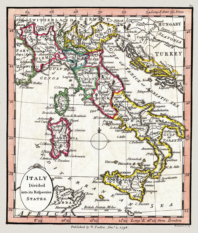 Italy in Antique Map from 1798 Photograph by Phil Cardamone