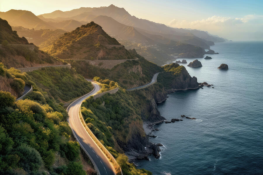 Mountain Digital Art - Italy Landscape Photo Amalfi Coast Winding Road by Good Focused