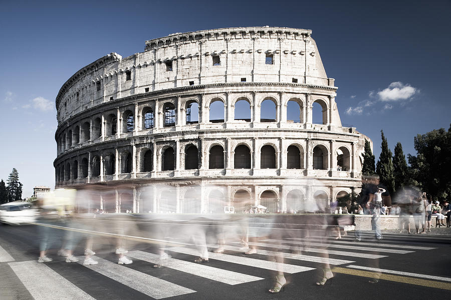 Italy, Lazio, Rome, Colosseum, pedestrian crossing (long exposure) Photograph by Jorg Greuel