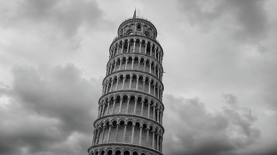 Italy Leaning Tower Pisa Clouds BW Photograph by William Kennedy
