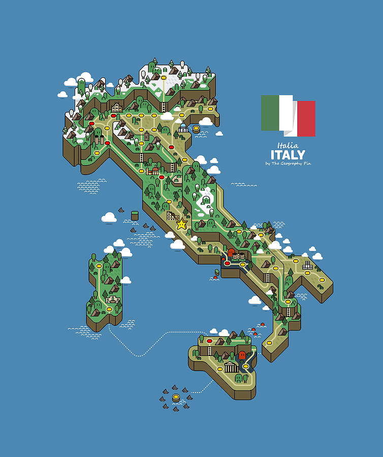 Map Digital Art - Italy Map by The Geography Pin Map Digital Art - Italy Map by The Geography Pin
