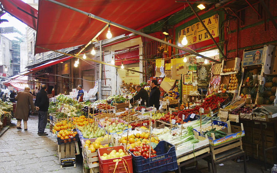Italy, Palermo, Vucciria, Piazza San Domenico fruit market Photograph by Christof Koepsel