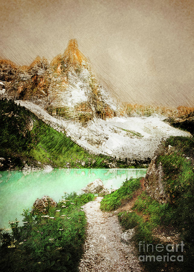 Italy Sorapiss Lake landscape painting #Italy Painting by Justyna Jaszke JBJart