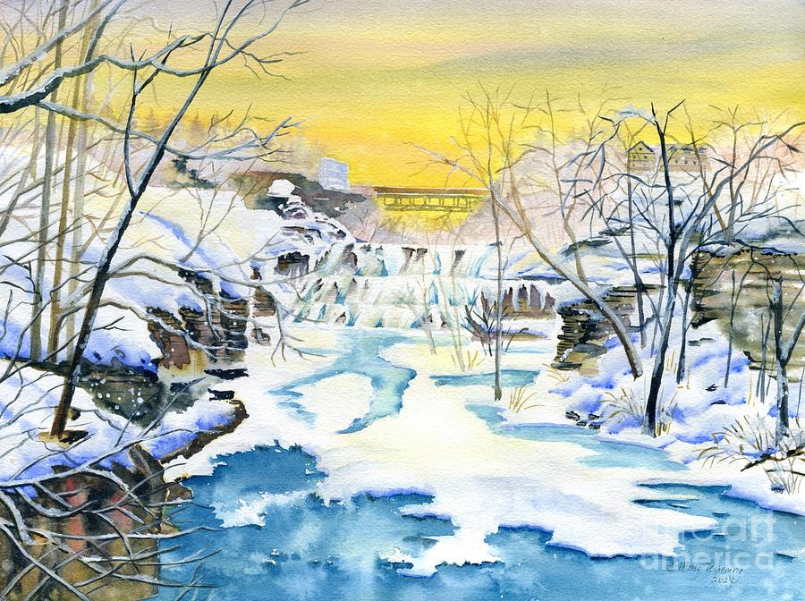 Ithaca Falls In Winter Painting by Melly Terpening