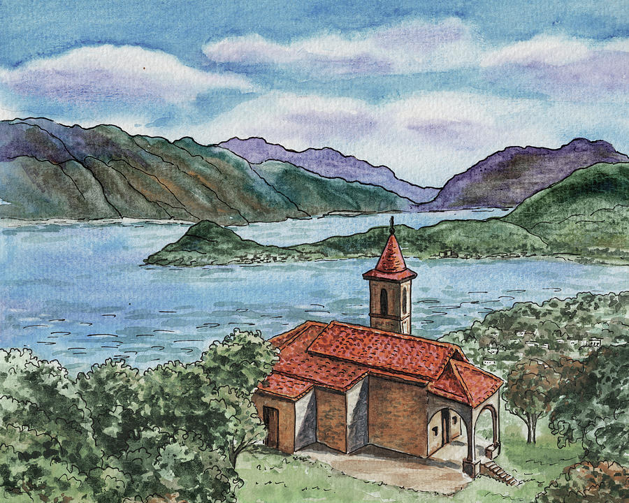Itlay Lake Como San Martino Church Bellagio And Griante  Painting by Irina Sztukowski