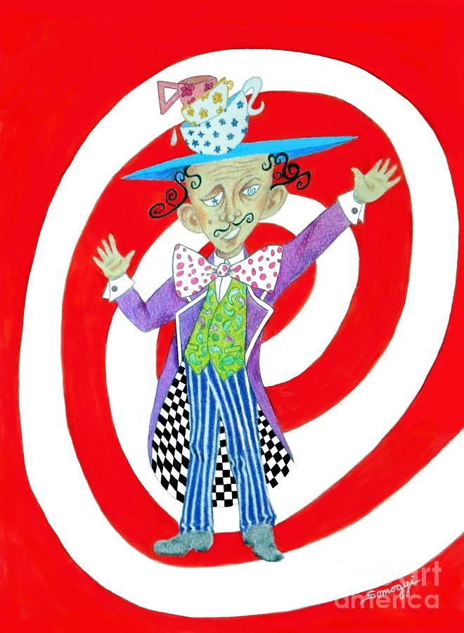 Its a Mad, Mad, Mad, Mad Tea Party -- humorous Mad Hatter portrait Drawing by Jayne Somogy