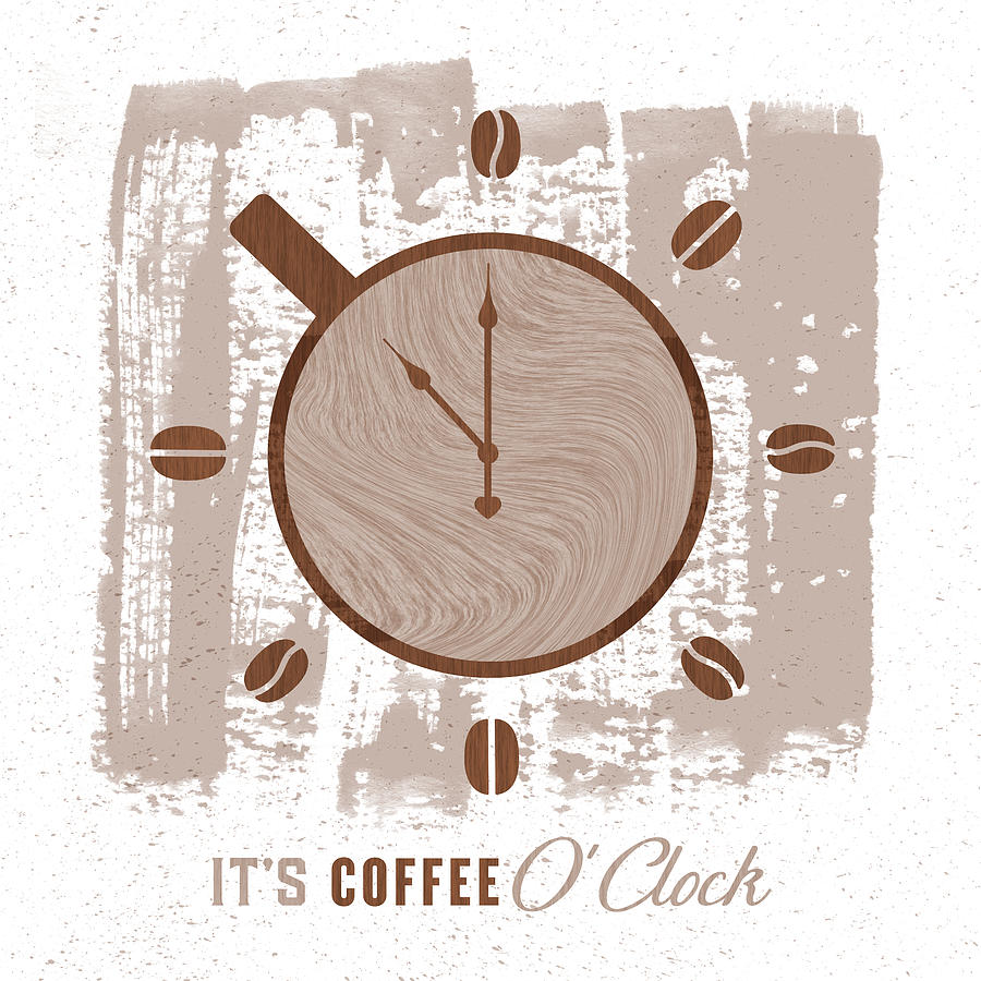 Its Coffee O Clock -  White Background - Art by Jen Montgomery Painting by Jen Montgomery