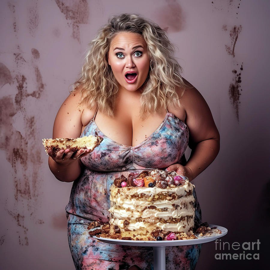 Its hard to resist a sweet cake, but the woman gets fat. Ai gen Photograph by Joaquin Corbalan